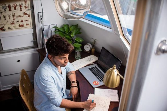 working at laptop